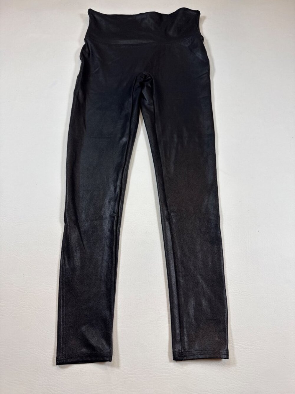 Spanx Medium Black Faux Leather Leggings High Rise Waistband 33" Long (OO547)